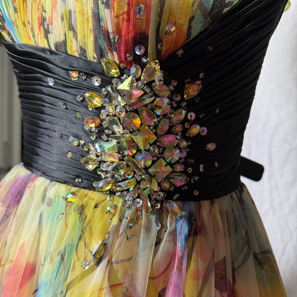 Jovani Ball Gown Yellow Multi-colored A-Line Prom Formal Pageant Sz 14 - Picture 4 of 12